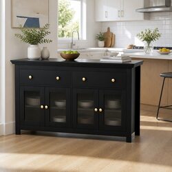Buffet Sideboard Storage Cabinet Kitchen Cupboard Clear Glass Door Drawer 130cm