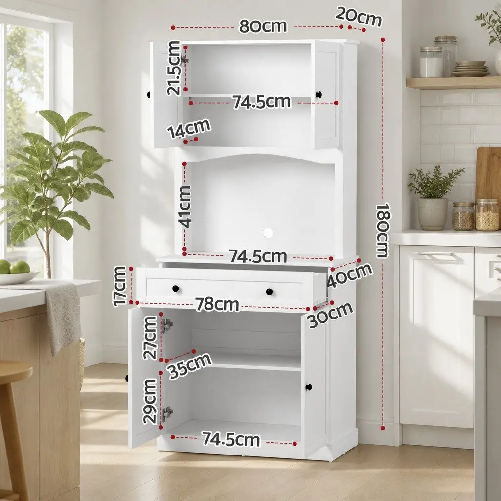 Buffet Sideboard Hutch Pantry Cabinet Kitchen Storage 180cm High White Set of 2