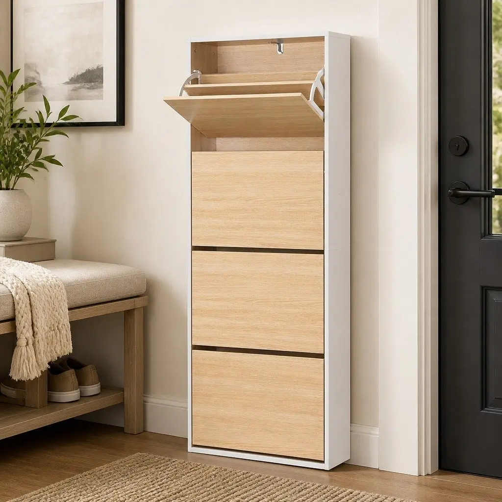 Shoe Rack Cabinet 24 Pairs Storage 4 Drawers 8 Tier Adjustable Shelves 160cm