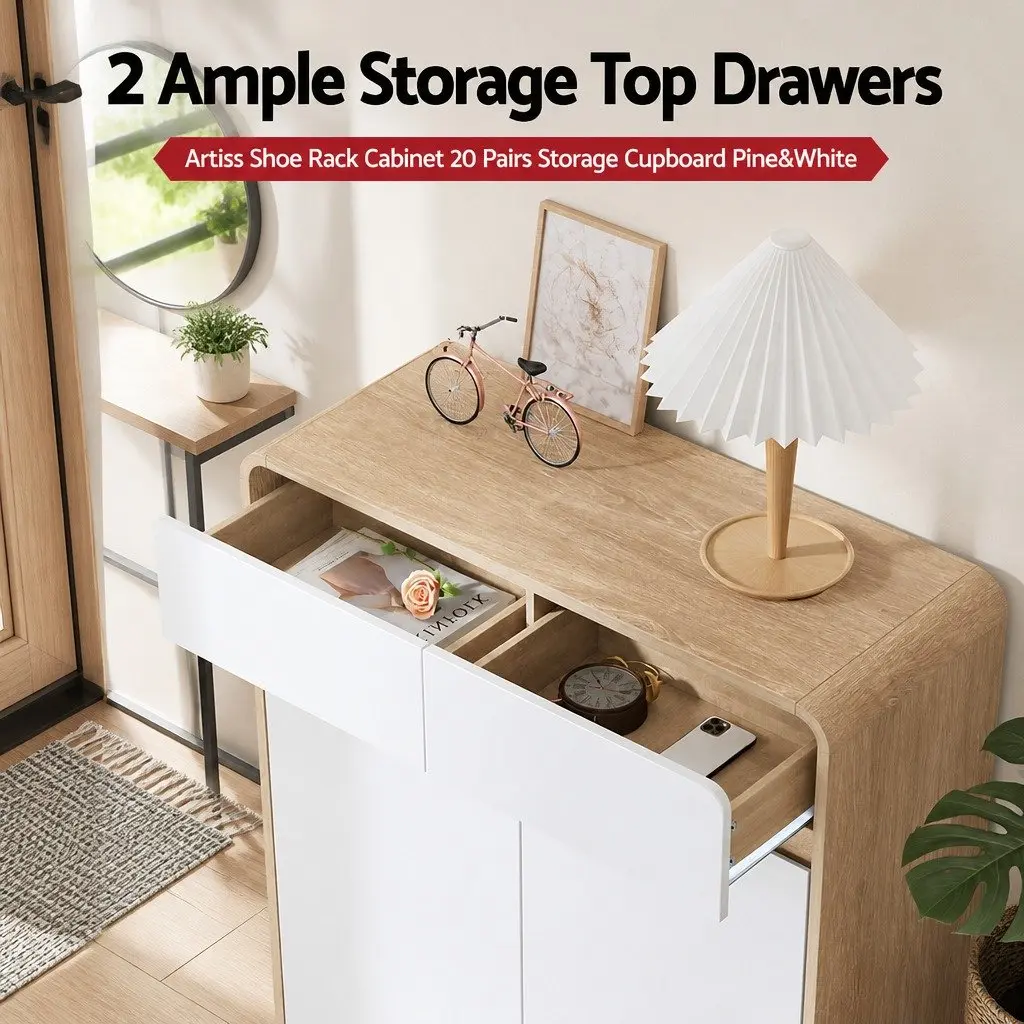 Shoe Storage Cabinet 5 Tier with Drawers White Pine