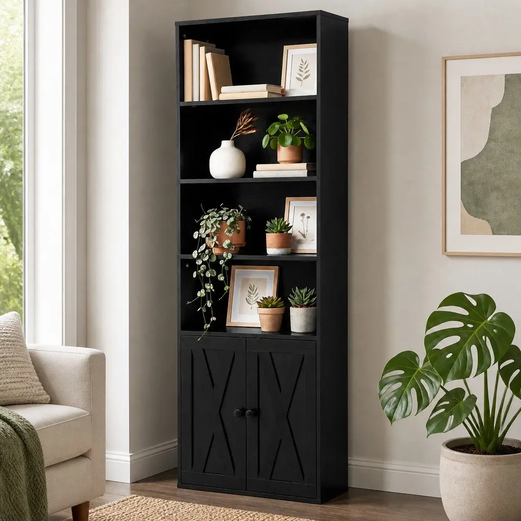 6-Tier Bookshelf Display Cabinet Storage Unit Shelving Organiser Black