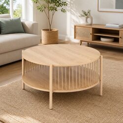 Coffee Table 2-Tier Round Wood Storage Living Room Modern Design Furniture