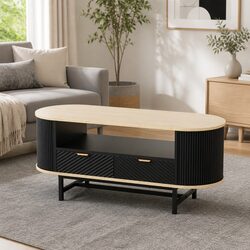 Coffee Table with 2 Drawers Open Shelf Wood Black Living Room Storage Furniture