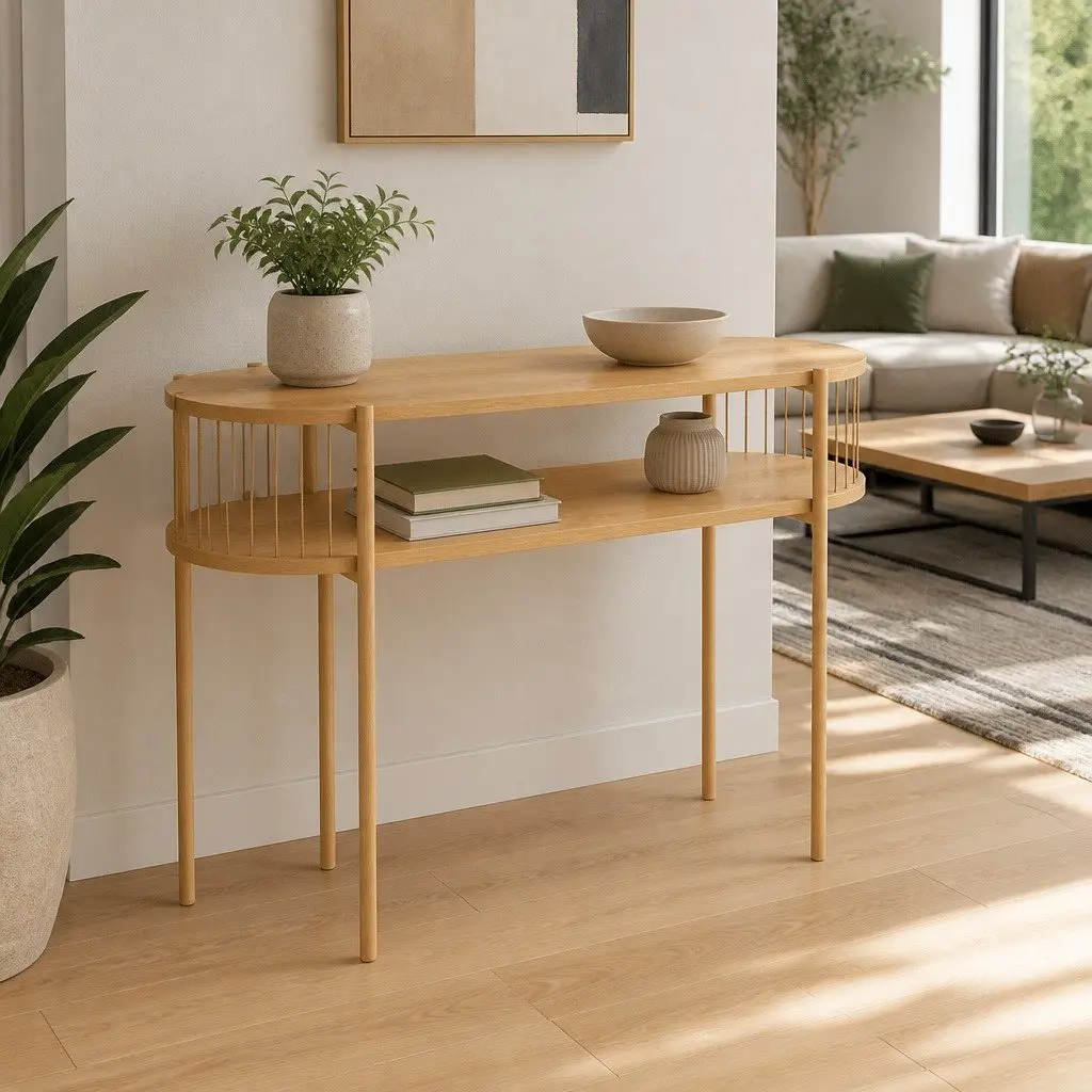 Console Table 124CM Pine Two-Tier Storage Metal Frame