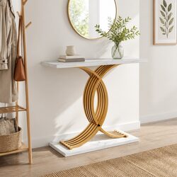 Console Table Marble Effect White Gold Hallway Entryway Living Room Side