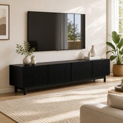 TV Unit Entertainment Storage Cabinet 180cm Black Shelves Media Console