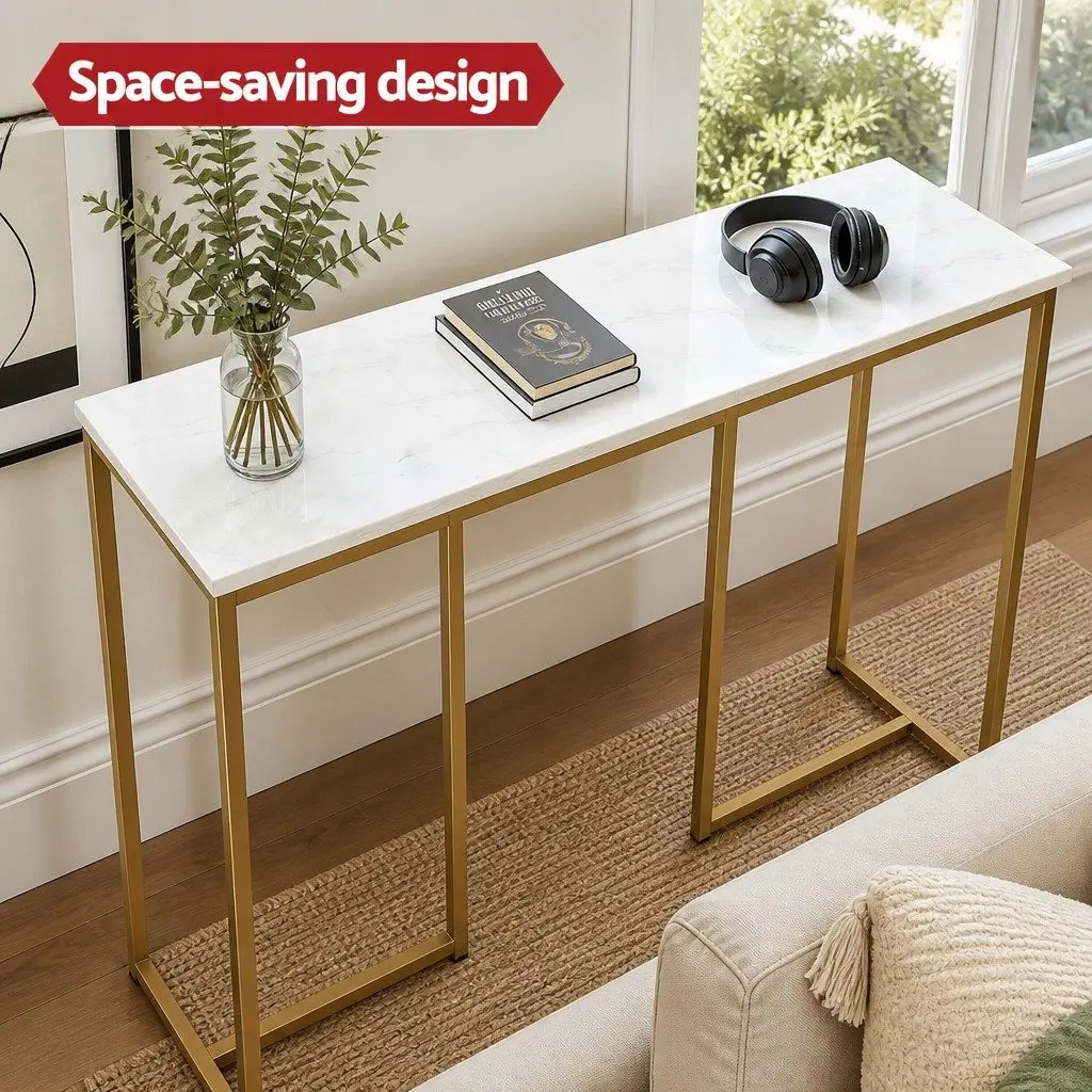 Console Table Marble Effect White Gold Modern Side Table for Hallway Entryway 95cm x 30cm x 79cm