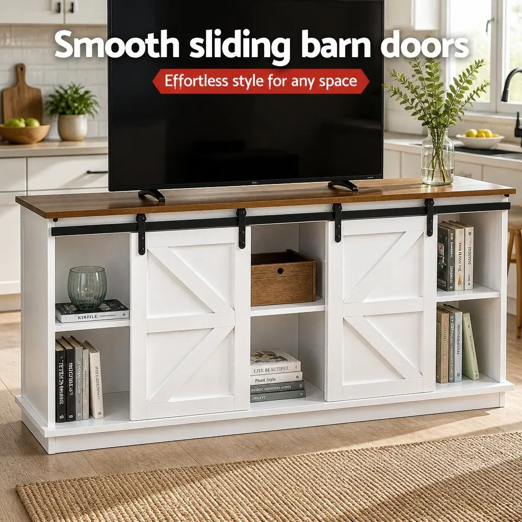 Buffet Sideboard Storage Cabinet Sliding Barn Doors 150cm White