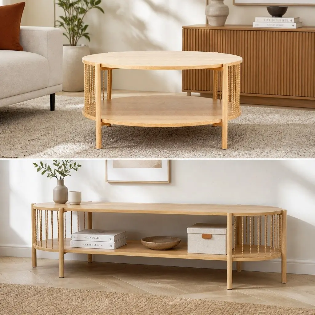 TV Unit and Coffee Table Set Storage Furniture Pine Living Room Entertainment