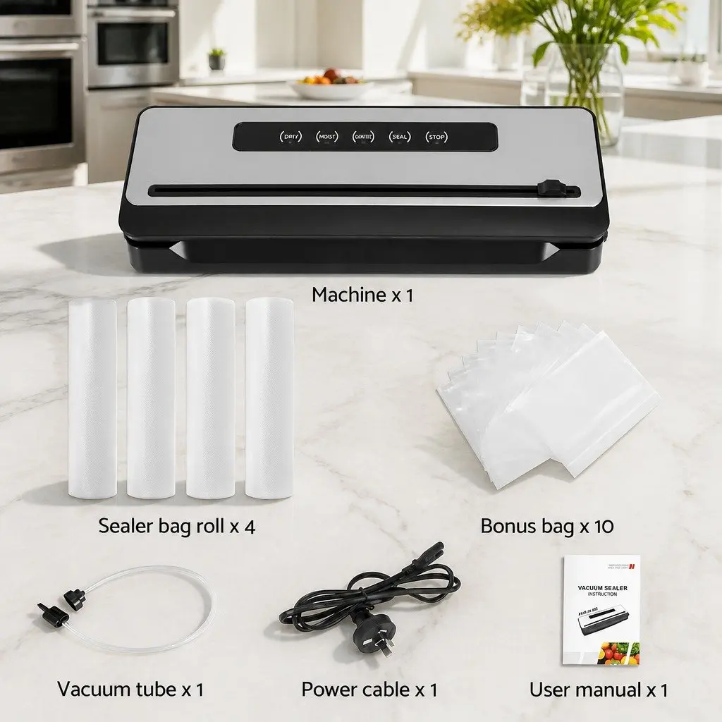 Food Vacuum Sealer Machine with Built-in Cutter 4 Bag Rolls Touch Control