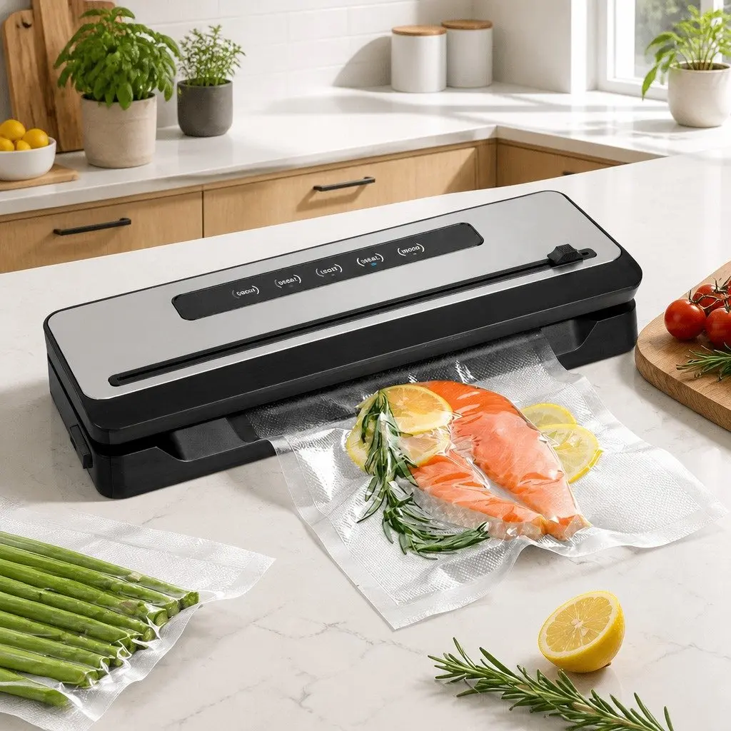 Food Vacuum Sealer Machine 110W Smart Touch Control Portable Silver and Black