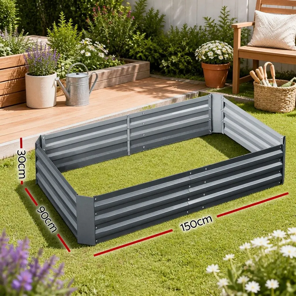 Raised Garden Bed Galvanised Steel 150x90cm Aluminium Grey Planter Box