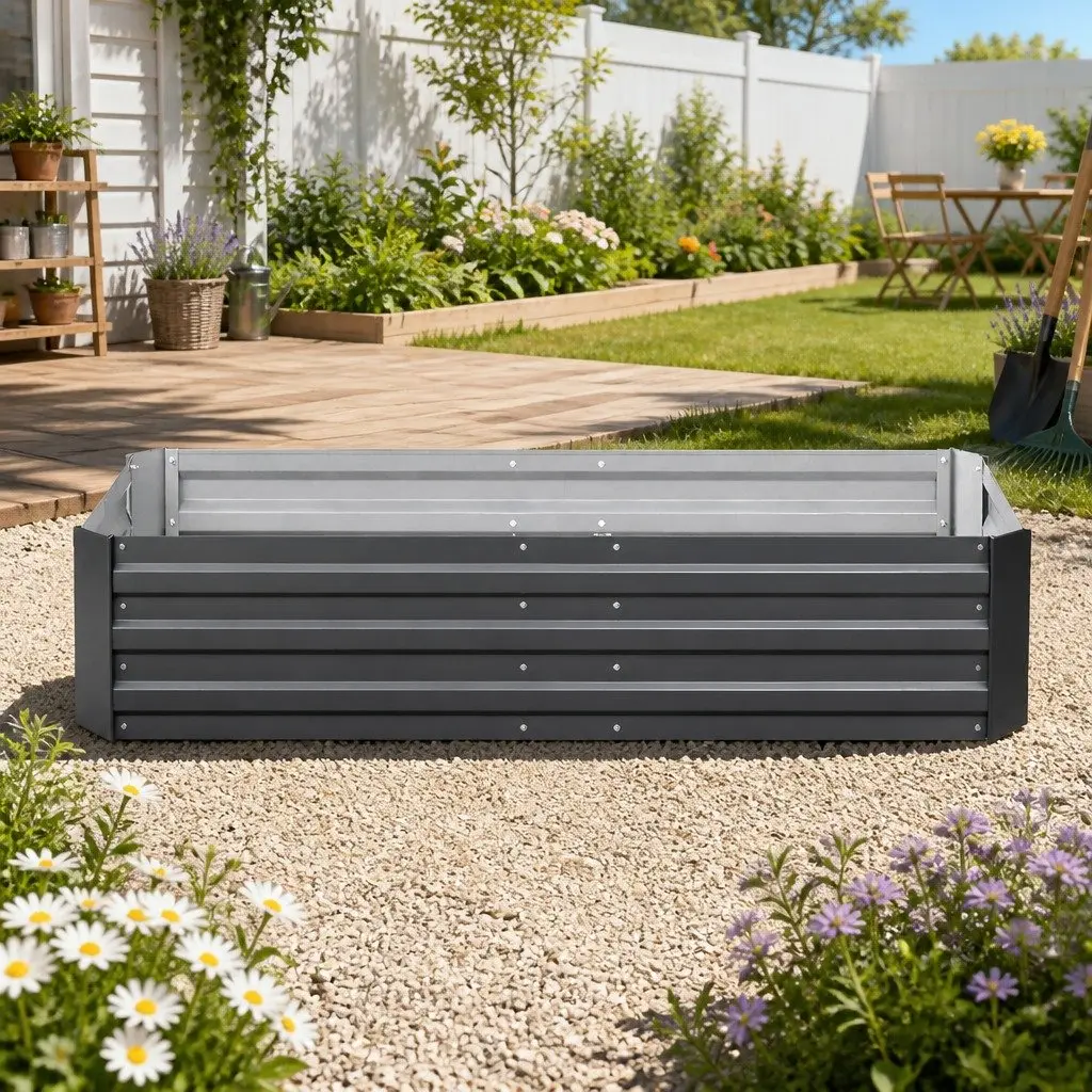 Raised Garden Bed Galvanised Steel 150x90cm Aluminium Grey Planter Box