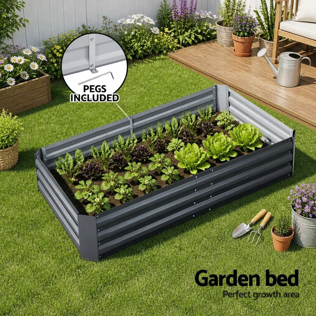 Raised Garden Bed Galvanised Steel 150x90cm Aluminium Grey Planter Box