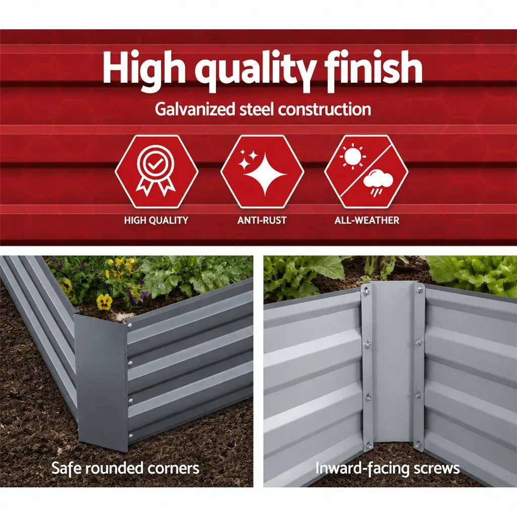 Raised Garden Bed Galvanised Steel 150x90cm Aluminium Grey Planter Box