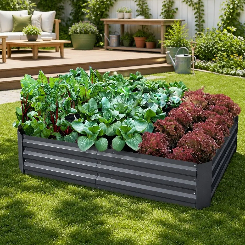 Raised Garden Bed Galvanised Steel 150x90cm Aluminium Grey Planter Box