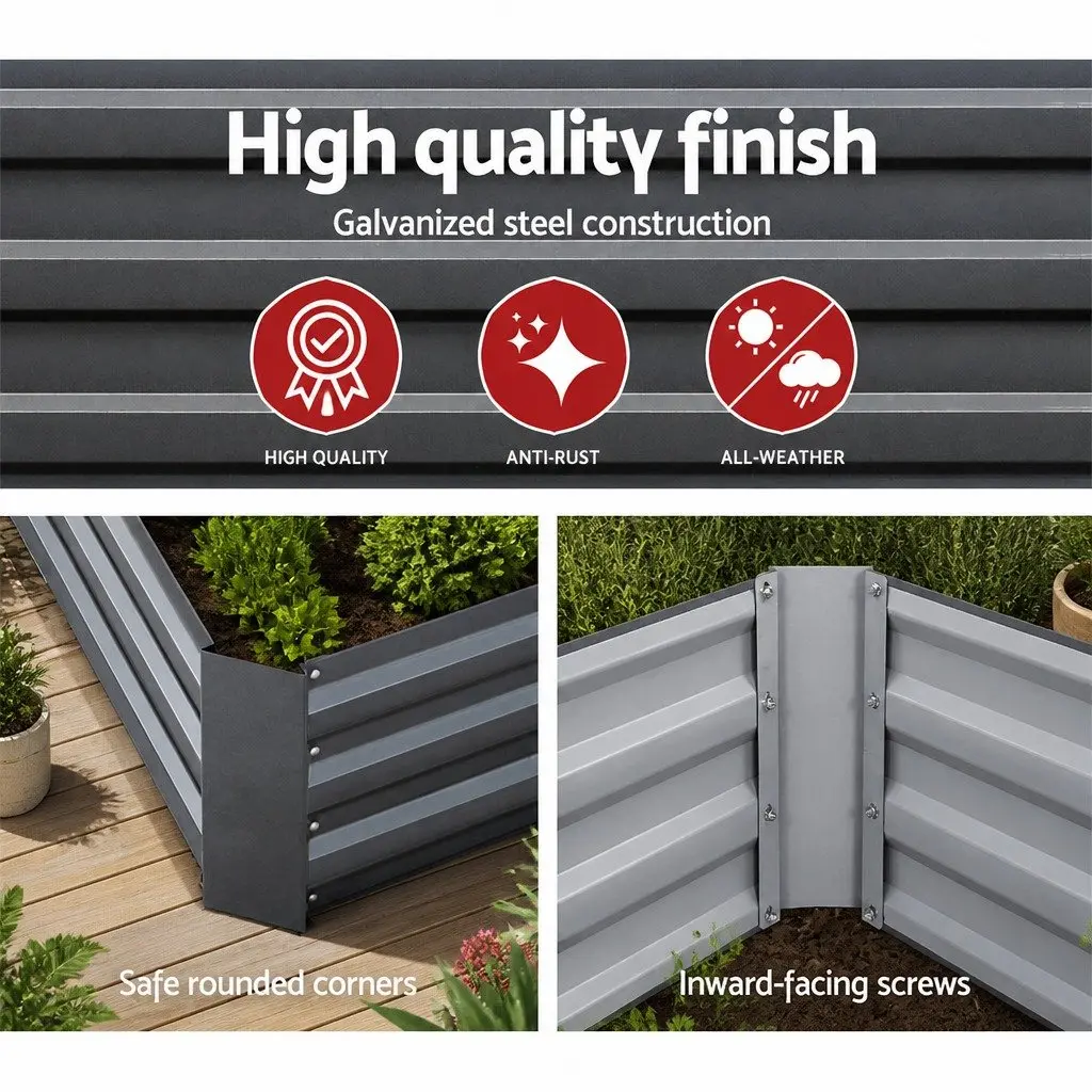 Raised Garden Bed Planter Box Galvanised Steel 180x90cm Aluminium Grey