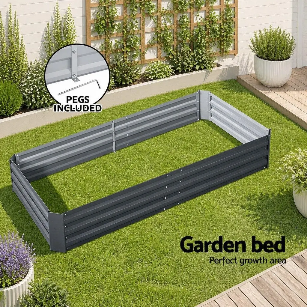 Raised Garden Bed Planter Box Galvanised Steel 180x90cm Aluminium Grey