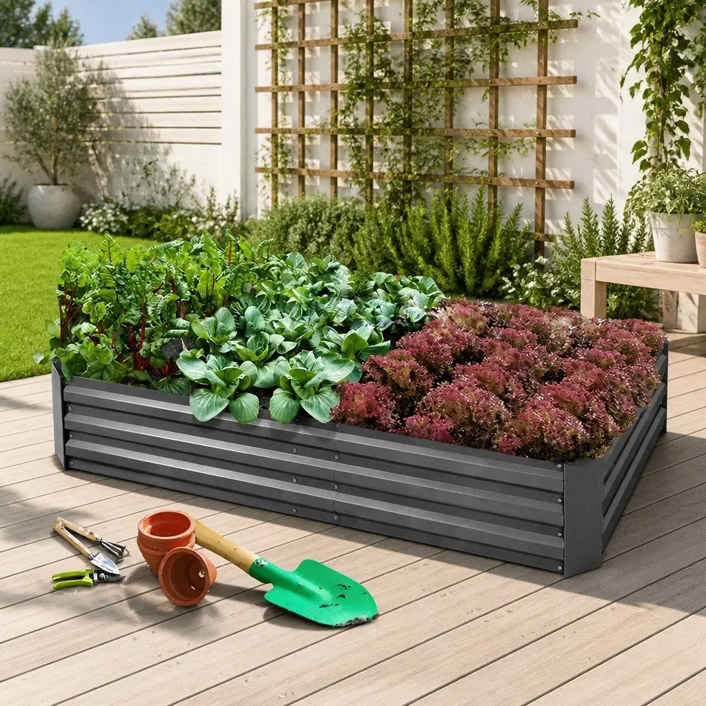 Raised Garden Bed Planter Box Galvanised Steel 180x90cm Aluminium Grey