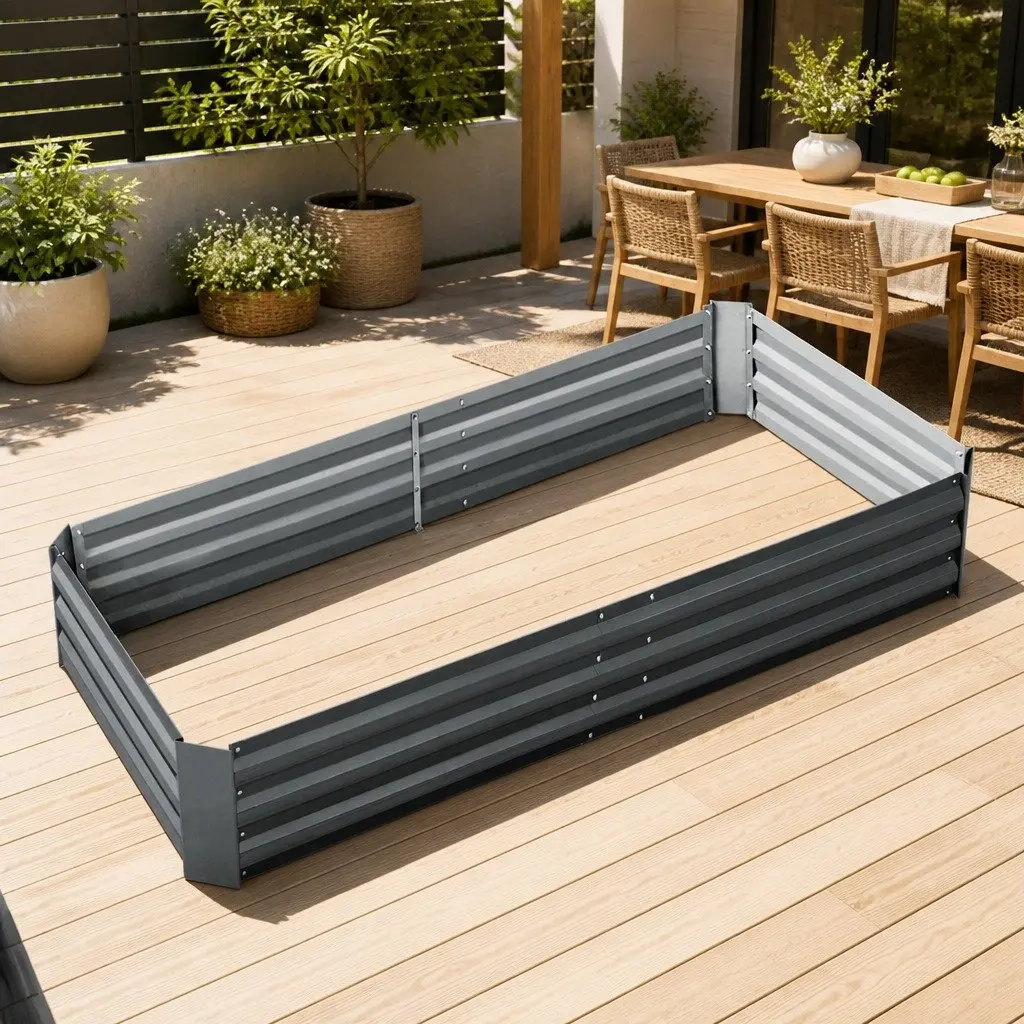 Raised Garden Bed Planter Box Galvanised Steel 210x90cm Aluminium Grey