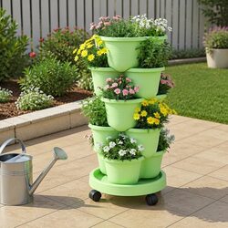 5-Tier Vertical Garden Planter Stackable Tower with Wheels Indoor Outdoor