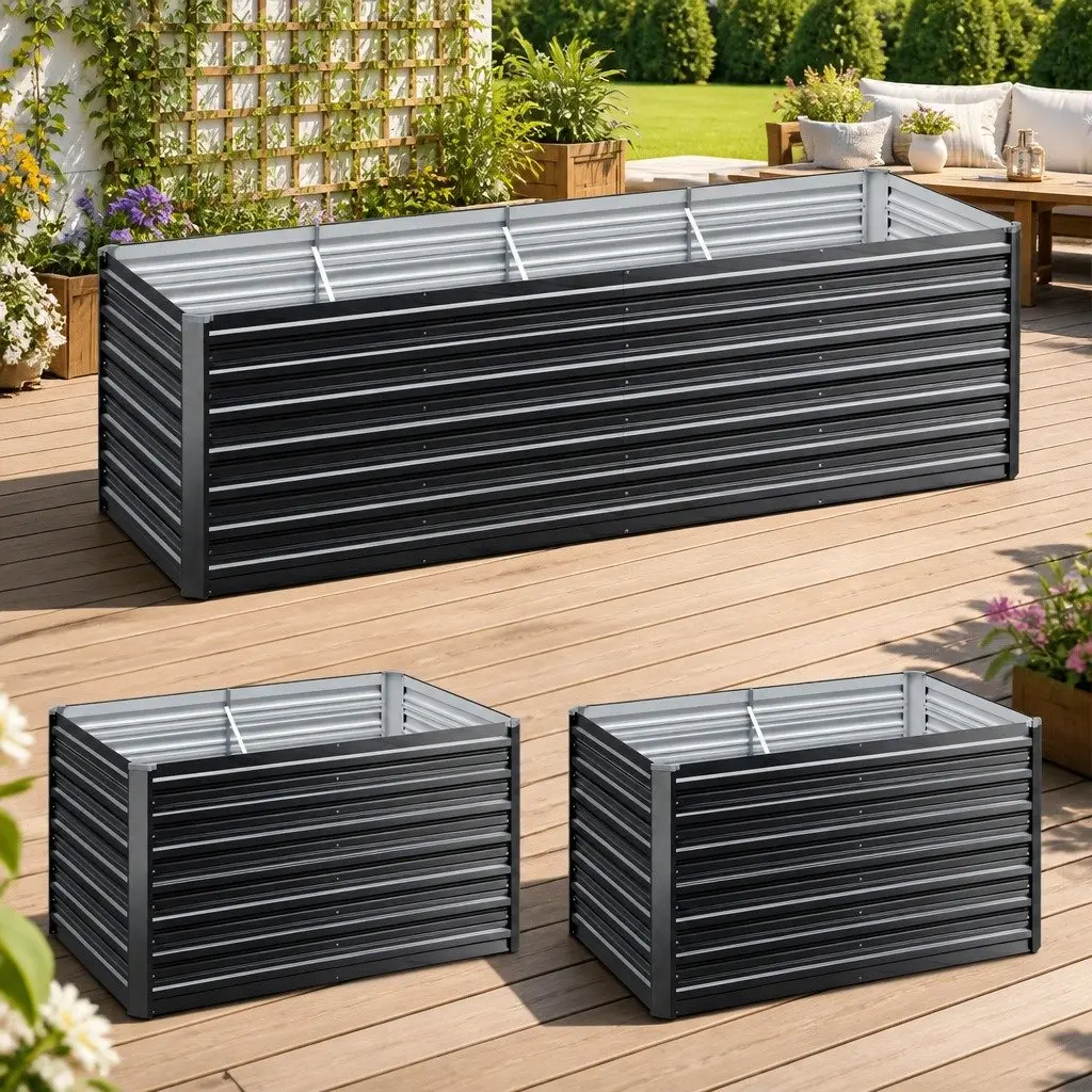 Raised Garden Bed Galvanised Steel Planter Box 240cm Length 77cm Height Aluminium Grey