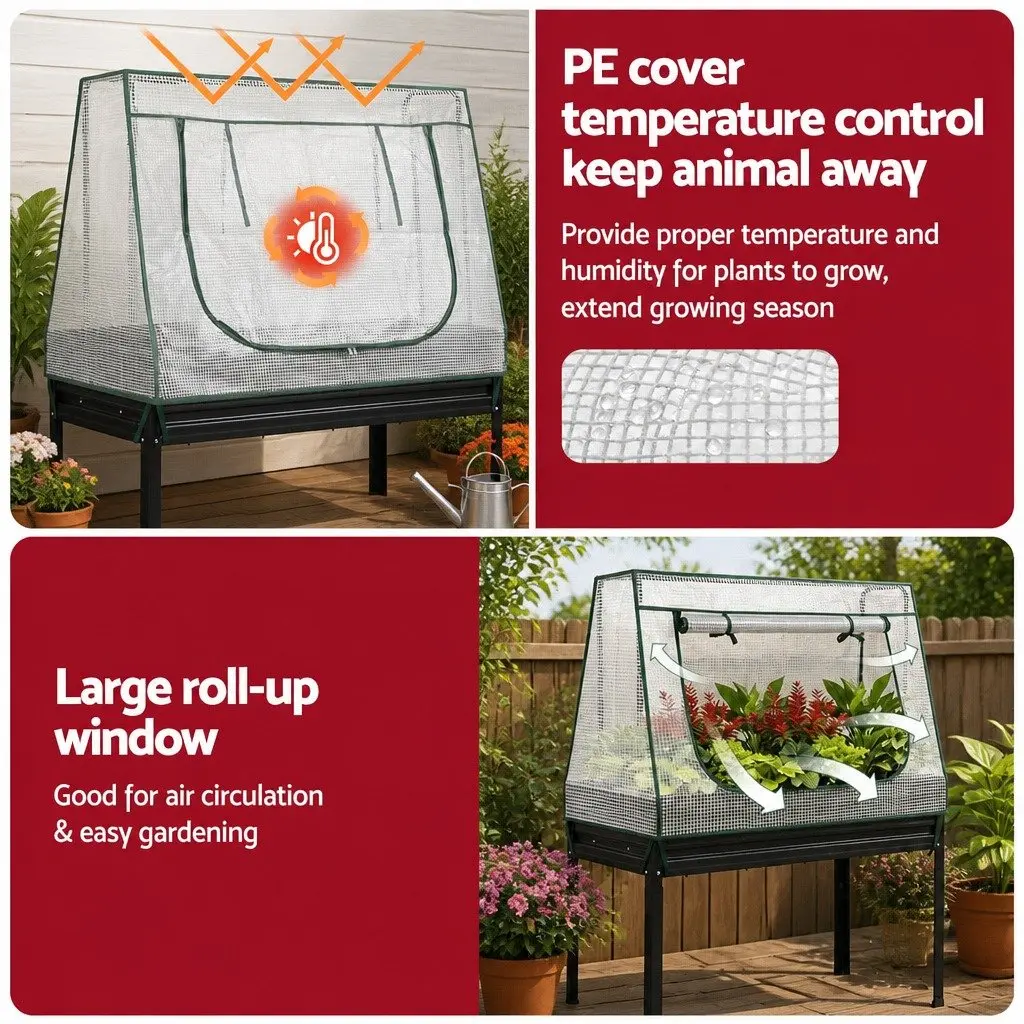 Elevated Garden Bed Raised Planter with Mini Greenhouse Cover 116x60cm Galvanized Steel Frame PE Mesh