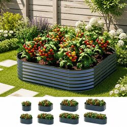 Modular Raised Garden Bed 9-in-1 Configurable Planter Box Grey Galvanised Steel