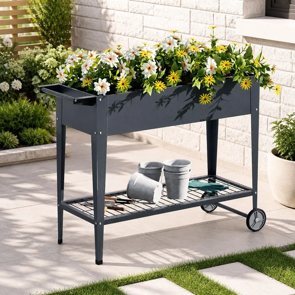 Raised Garden Bed 100x40x80cm Elevated Planter Box on Wheels Herb Vegetable Grow