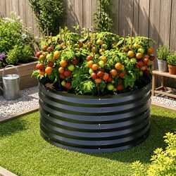 Galvanised Raised Garden Bed 90x45cm Round Latches Planter Box Herb Vegetable