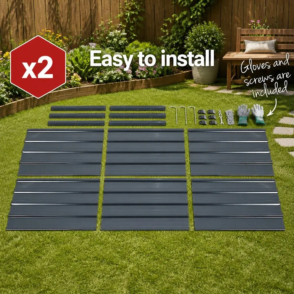 Raised Garden Bed Galvanised Steel 130x130x46cm Aluminium Grey 2 Pack