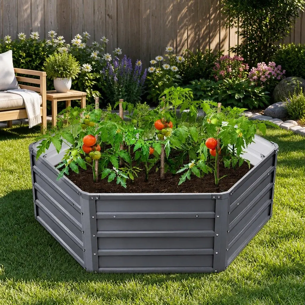 Raised Garden Bed Galvanised Steel 130x130x46cm Aluminium Grey 2 Pack