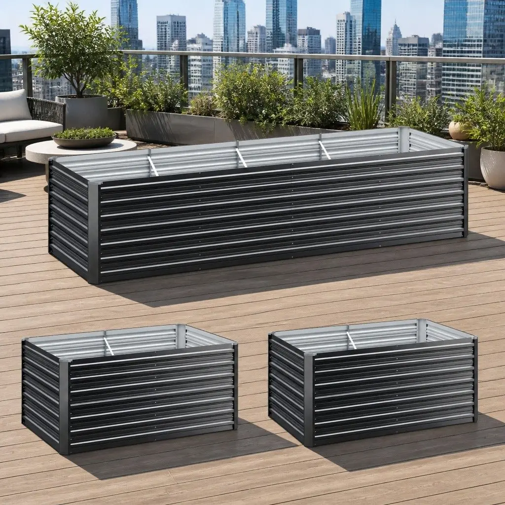 Raised Garden Bed 2-in-1 Modular Configuration 77cm Height Galvanised Steel Aluminium Grey