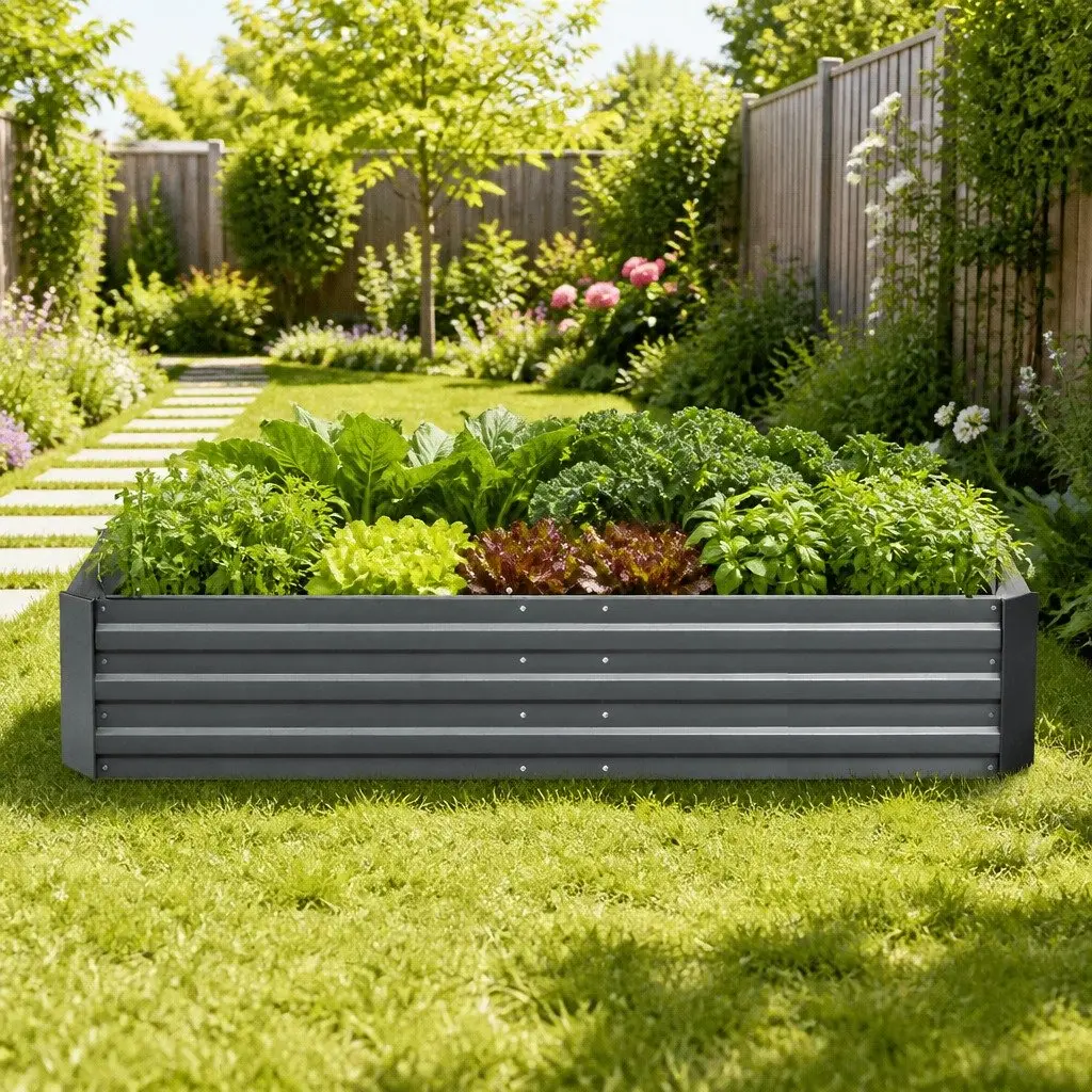 Garden Bed Raised Planter Box Galvanised Steel 210x90cm Aluminium Grey