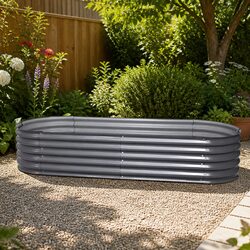 Raised Garden Bed 160x80x42cm Oval Planter Box Galvanised Steel Vegetable Flower