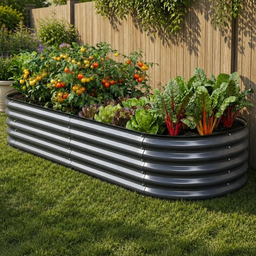 Raised Garden Bed Galvanized Steel Planter Box Kit 160cm x 80cm x 42cm Aluminium Grey 4 Piece