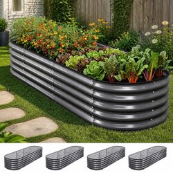 Raised Garden Bed Kit 4 Pcs Oval Galvanized Steel Planter Boxes 240x80x42cm