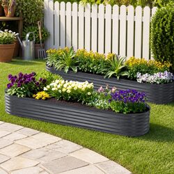Raised Garden Bed 320x80x42cm Oval Planter Box Container Galvanised Steel x2