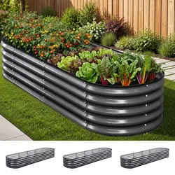 Raised Garden Bed Kit 3 Pcs Oval Galvanized Steel Planter Boxes 320x80x42cm