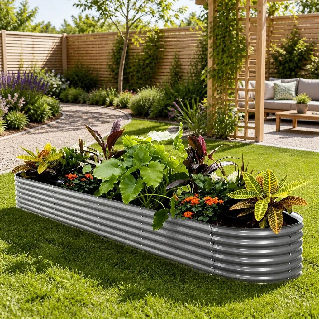 Raised Garden Bed Galvanised Steel 320x80x42cm Aluminium Grey