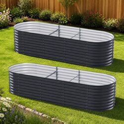 Raised Garden Bed 240cm x 80cm Oval Planter Kit Galvanised Steel Vegetable