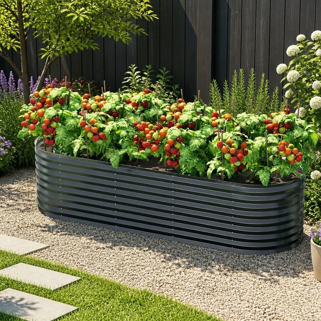 Raised Garden Bed 240cm x 80cm Oval Planter Box Vegetables Flowers Herbs