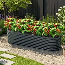 Raised Garden Bed 240cm x 80cm Oval Planter Box Vegetables Flowers Herbs