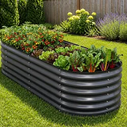 Raised Garden Bed Kit 3 Pcs Oval Galvanized Steel Planter Boxes 320x80x56cm