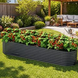 Raised Garden Bed 320x80x56cm Oval Planter Box Vegetables Flowers Herbs Growing