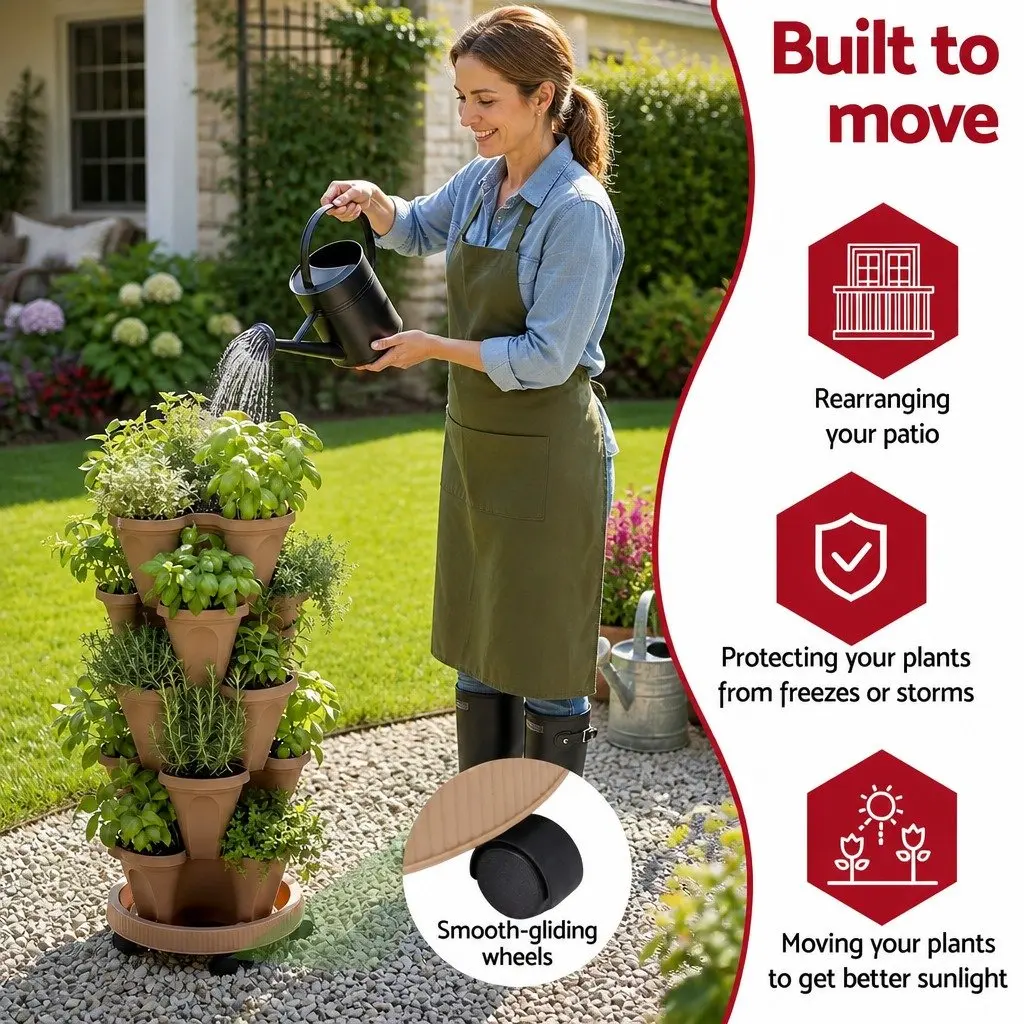 5 Tier Stackable Vertical Garden Bed Planter Tan Indoor Outdoor Herbs