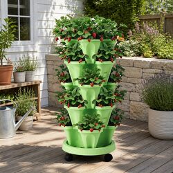 5 Tier Stackable Vertical Garden Planter Bed with Casters Indoor Outdoor Herbs