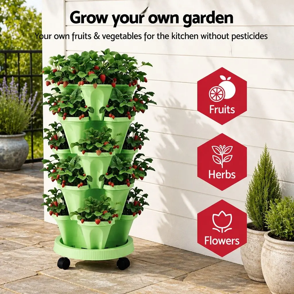 5 Tier Stackable Vertical Garden Planter Bed with Casters Indoor Outdoor Light Green