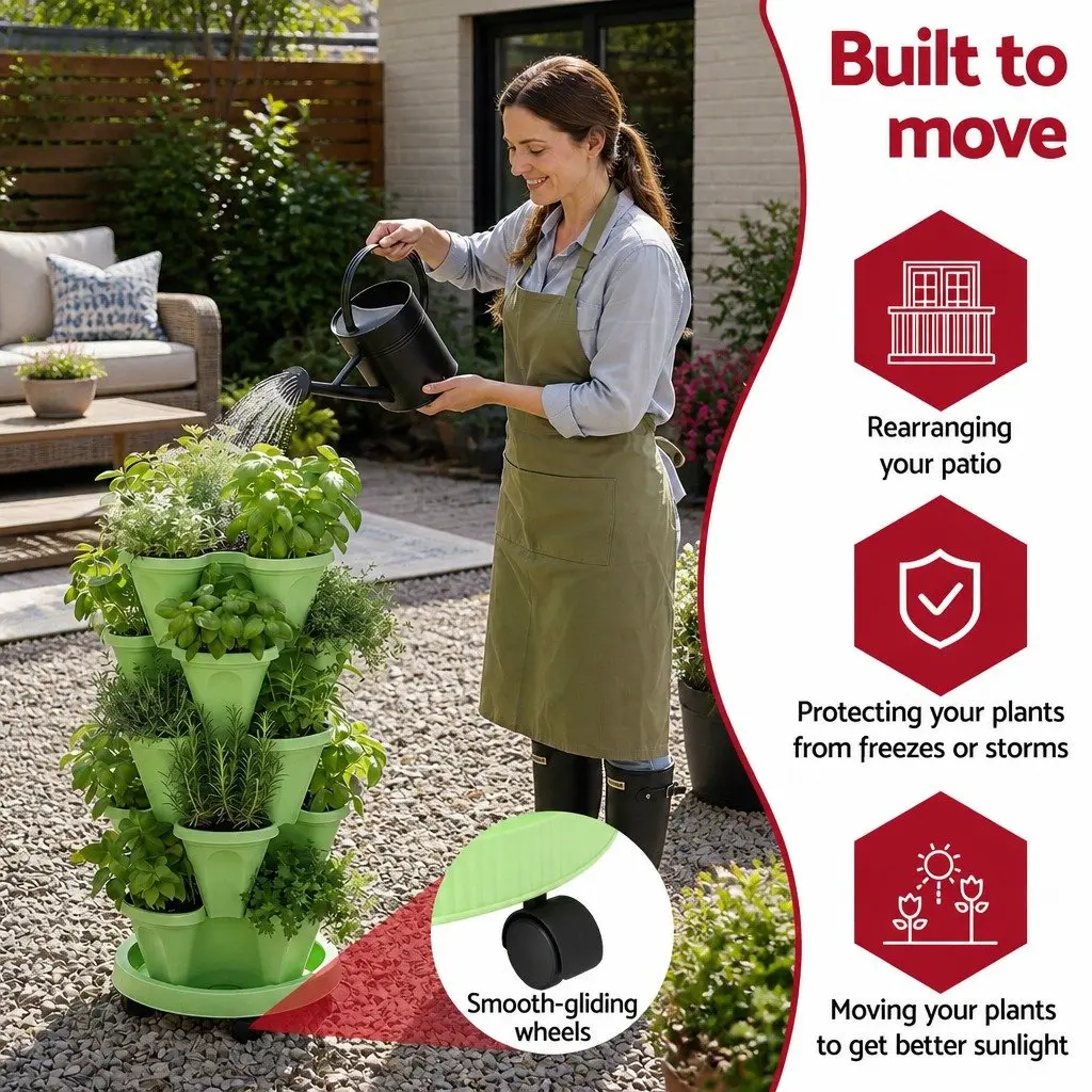 5 Tier Stackable Vertical Garden Planter Bed with Casters Indoor Outdoor Light Green