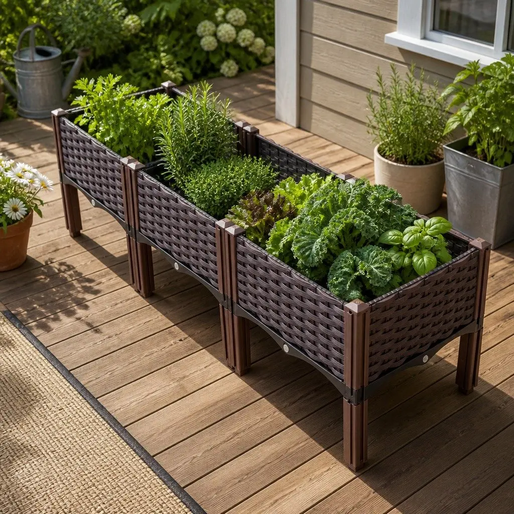 Raised Garden Bed Planter Box 120x40x36cm PP Brown for Vegetable Herb Flower Growing